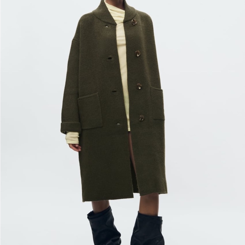 Zara Oversized Khaki Olive Green Long Sweater Coat size Medium NWOT​